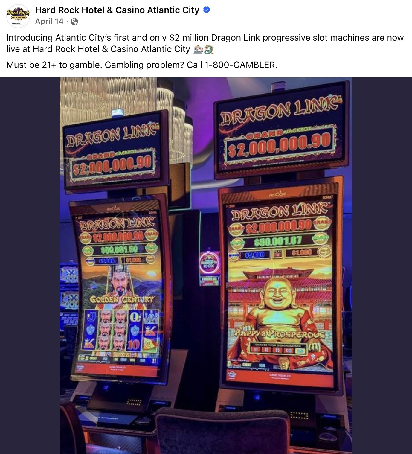 Hard Rock Atlantic City Dragon Link progressive bank